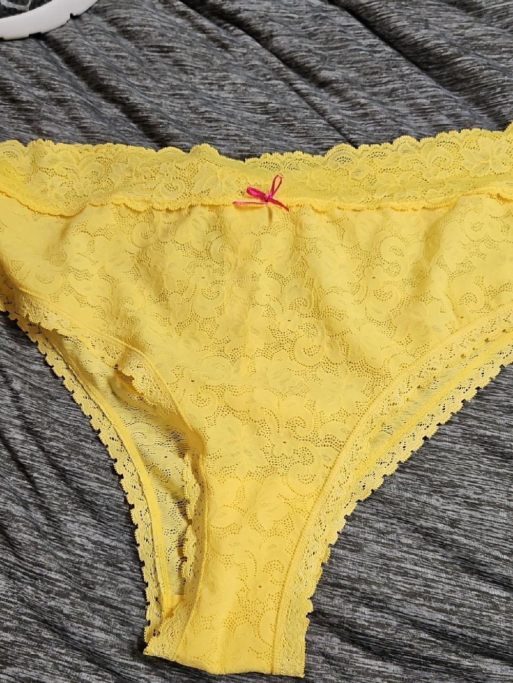Cacique Yellow Lace Bikini Panty with Pink Bow Accent